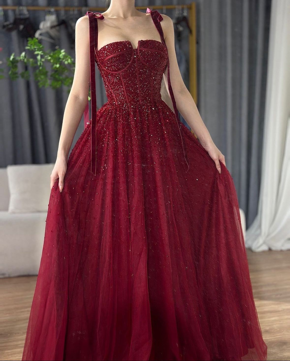 Red-pink Evening Gowns 2024 Sleeveless A-Line Luxury Dress