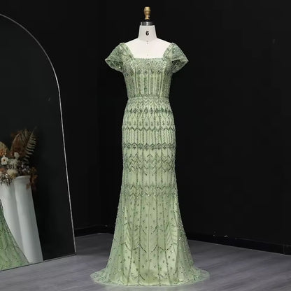 Crystal Glow” Gown – Off-shoulder embellished evening dress, available in two sleeve styles