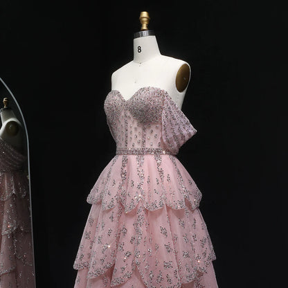 Off-Shoulder Tiered Evening Gown