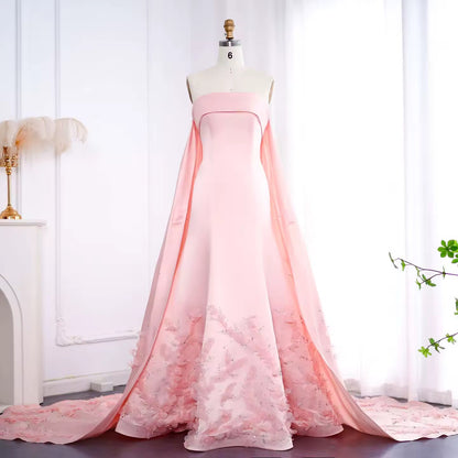 Luxury Crystal 3D flower Sage Green Evening Dress with Cape ns