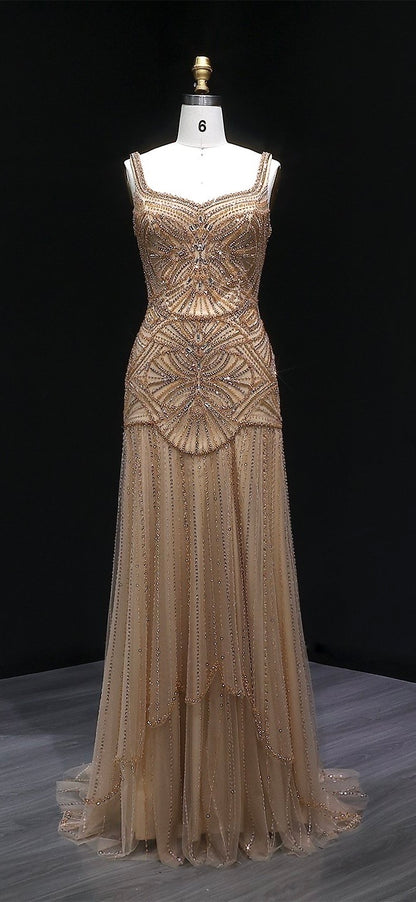 Art Deco Beaded Tulle Evening Dress