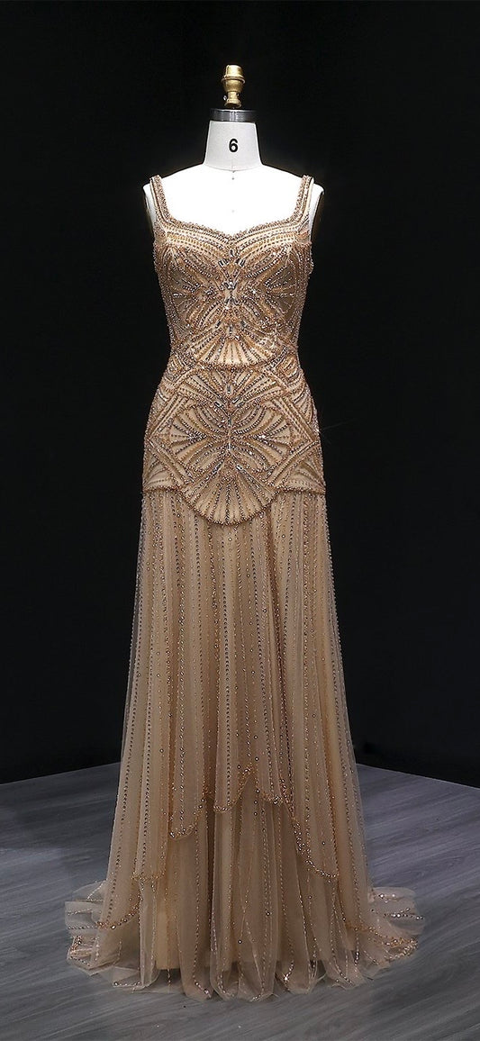 Art Deco Beaded Tulle Evening Dress