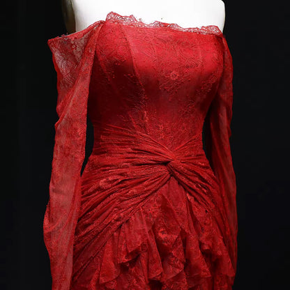 Lace Off Shoulder Evening Dress with Long Sleeves