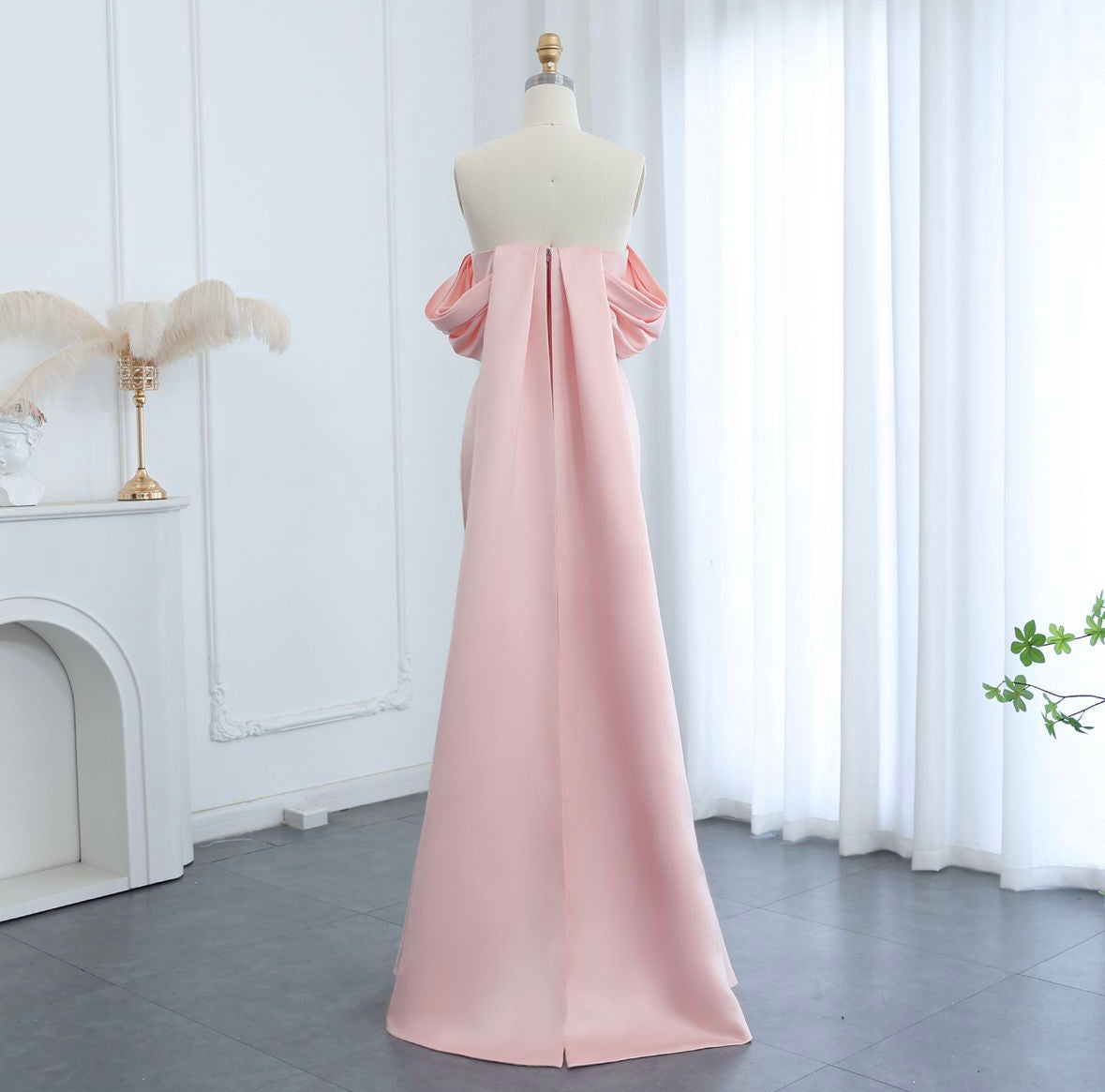 Luxury Baby Pink Off Shoulder Evening Dress