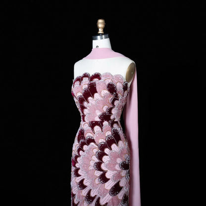 Elegant Strapless Dress with Scalloped Beadwork and Statement Cape