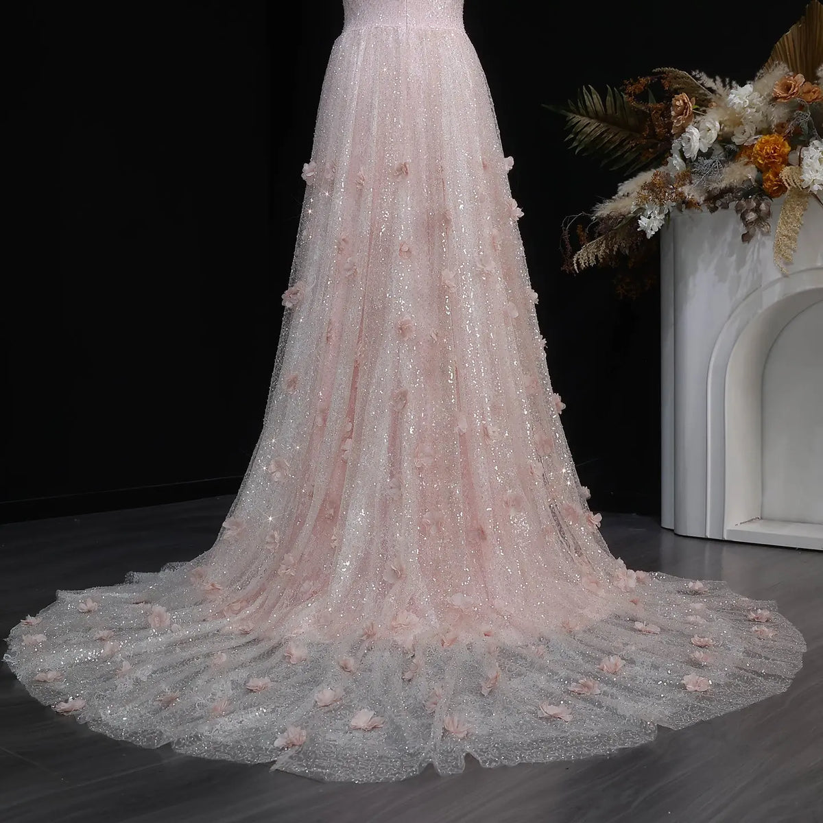 Sparkling 3D Floral Appliqué Beaded Tulle Mermaid Dress
