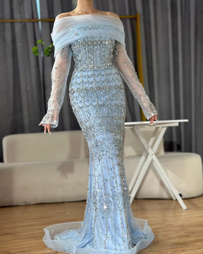 Mermaid Elegant Short and long Sleeves Evening Dresses
