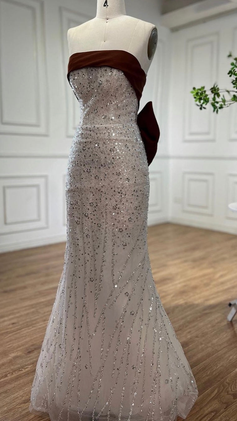 Elegant Strapless Beaded Evening Dress