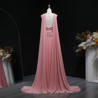 Dusty Rose Pleated Chiffon Gown with Chandelier Beading