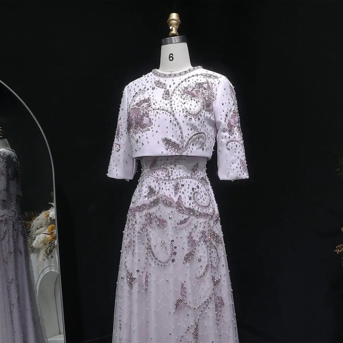 Modest Illusion Mock-Two-Piece Gown with Intricate Hand-Beading