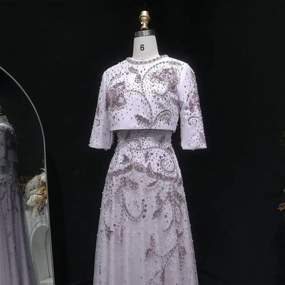 Modest Illusion Mock-Two-Piece Gown with Intricate Hand-Beading