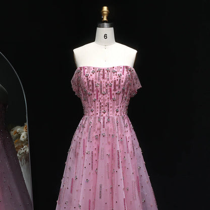 A-Line Crystal-Embellished Evening Dress