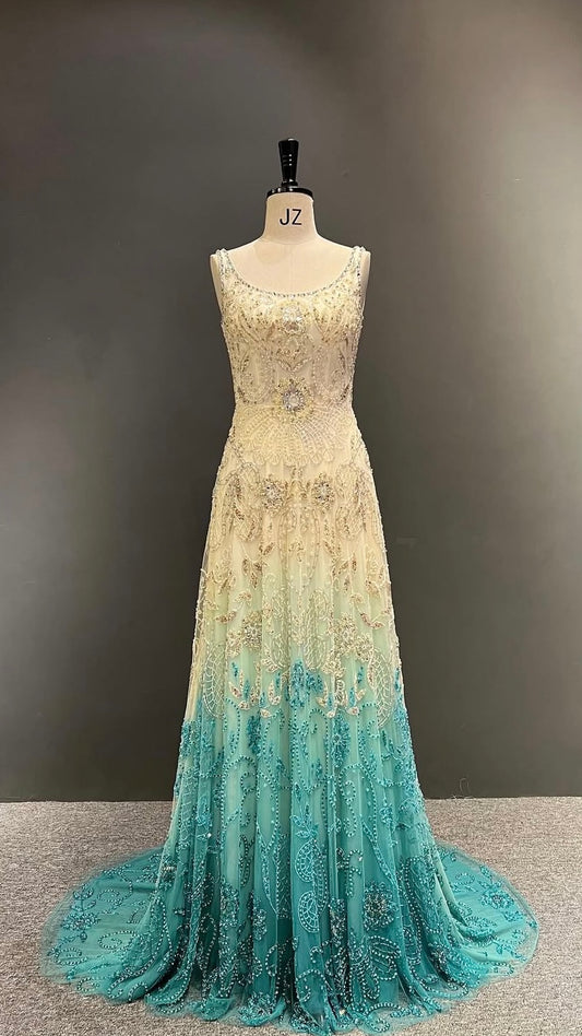 Ombré Crystal-Embellished Champagne Couture Gown