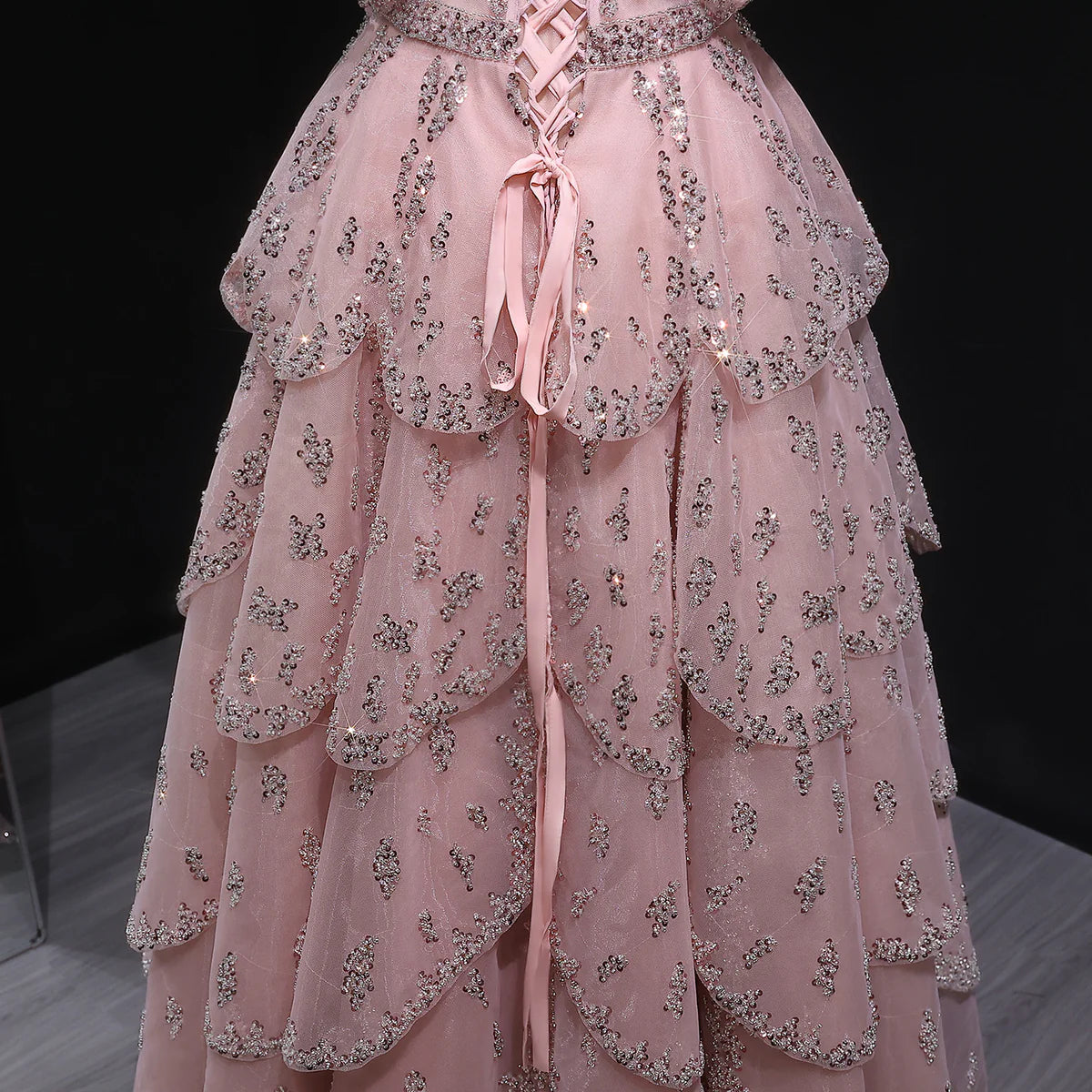 Off-Shoulder Tiered Evening Gown