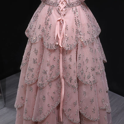 Off-Shoulder Tiered Evening Gown