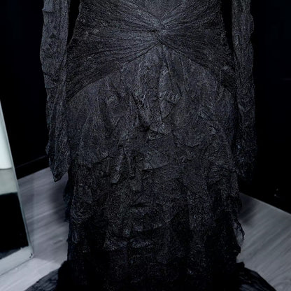 Lace Off Shoulder Evening Dress with Long Sleeves