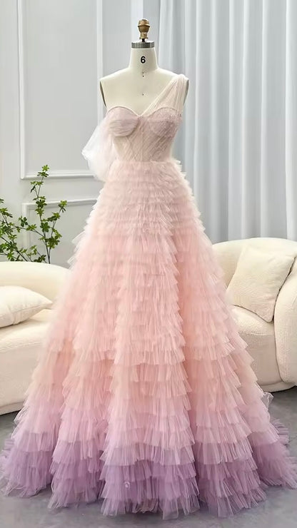Pink,Lilac Evening Dress One Shoulder Long