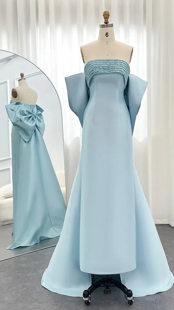 Luxury Evening Dress with Bow Cape Sage