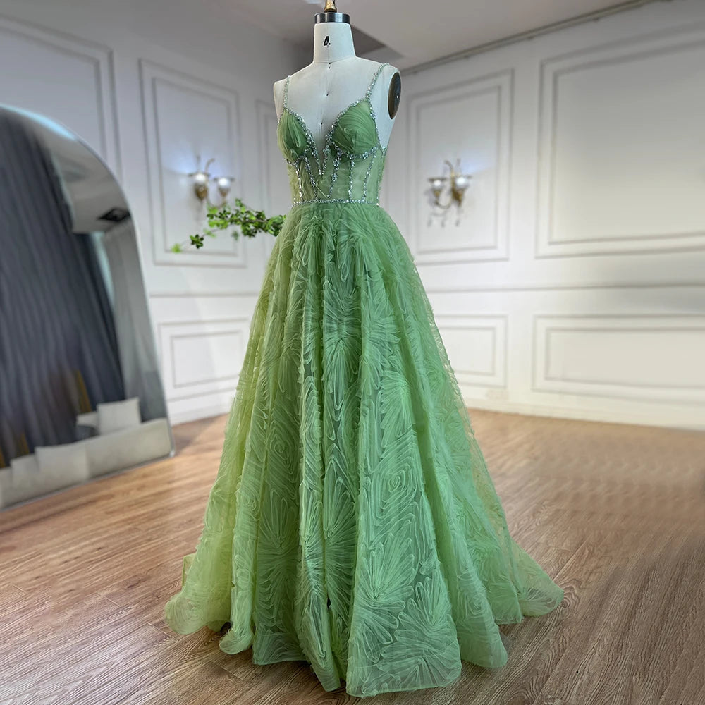 Sage Green Elegant Spaghetti Strap Backless A-Line Prom Dress