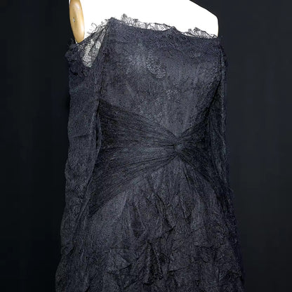 Lace Off Shoulder Evening Dress with Long Sleeves