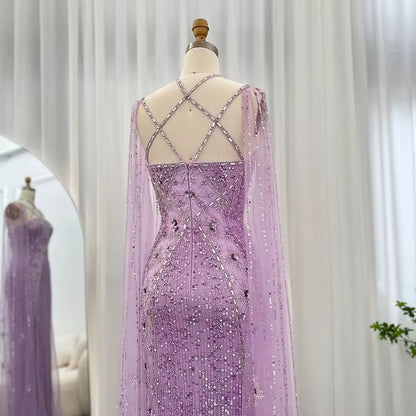 Elegant Beaded Gown with Open Sleeves and Crystal Detailing