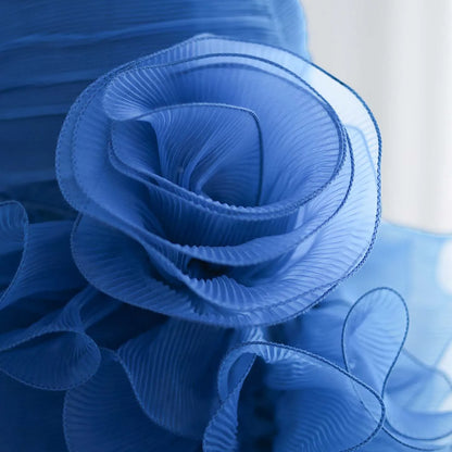 Blue Strapless Princess Evening Dress with Ruffles