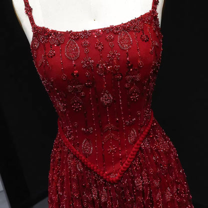 Fully Embroidered Evening Gown with Luxurious Beading and Sparkling Finish – Lace-Up Back Design