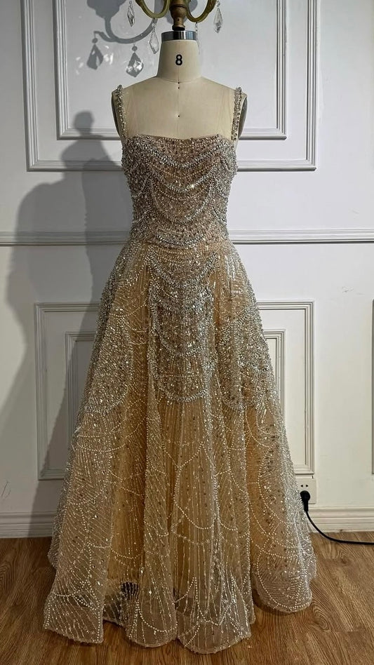 Luxury Nude Crystal A-Line Short Sparkly Cocktail Party Dress
