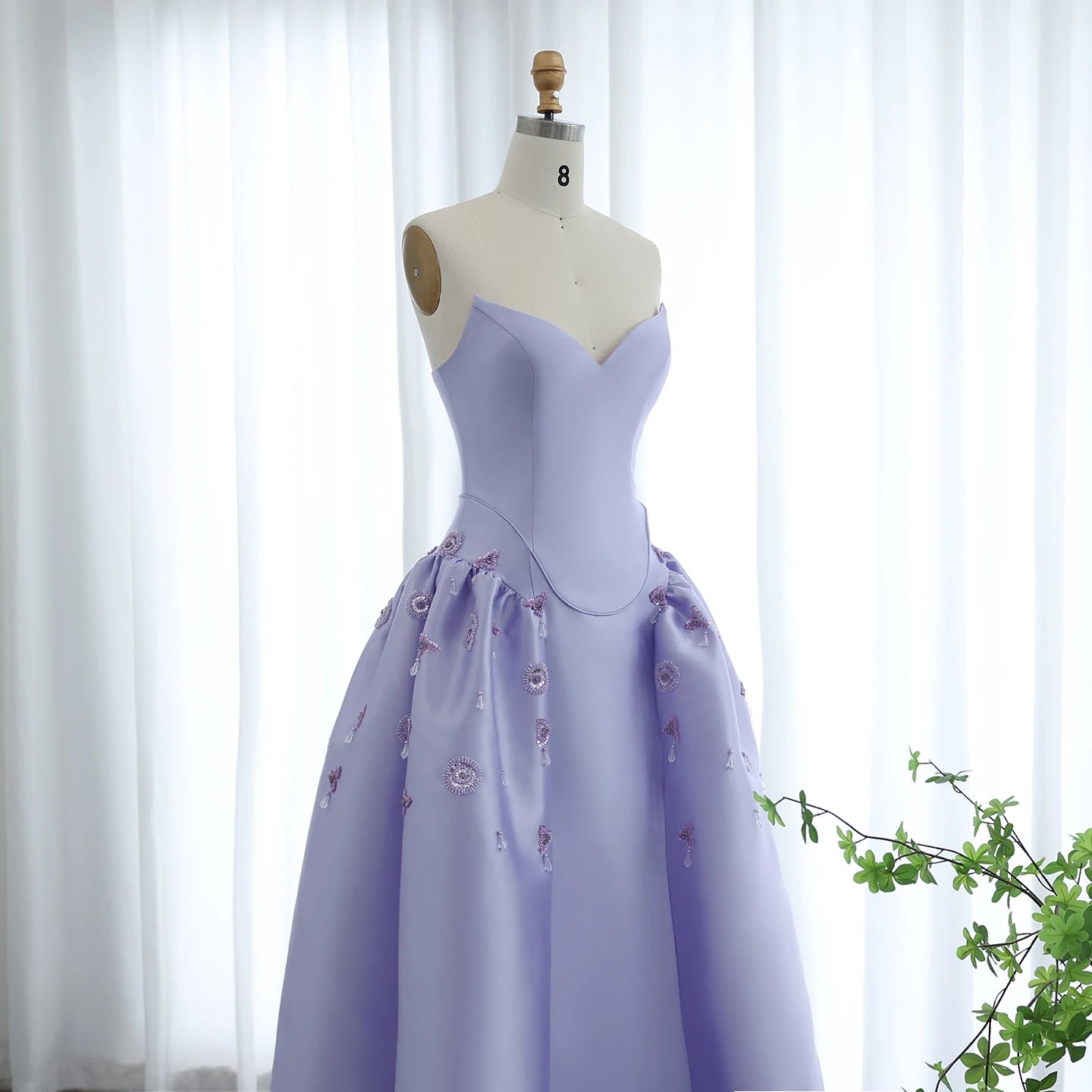 Luxury Pearls Stone Lilac Evening Dress A-Line Elegant