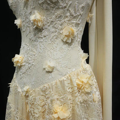 3D Floral Applique Lace Mermaid Gown