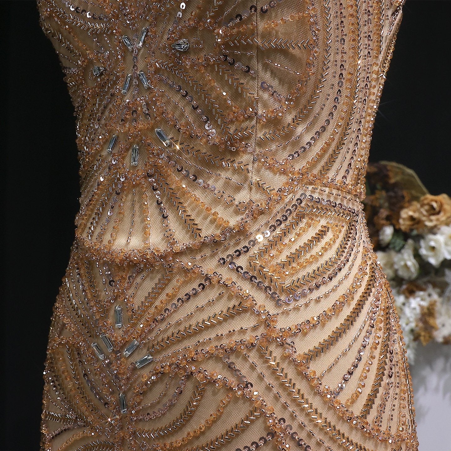 Art Deco Beaded Tulle Evening Dress
