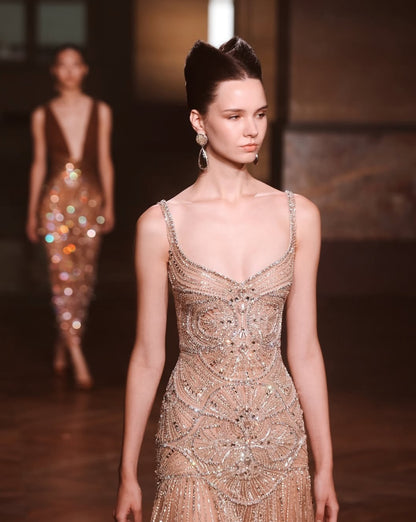 Hand-Embroidered Champagne Couture Gown