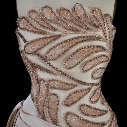 Luxury Ivory Gown with Crystal Embroidery and Side Draping