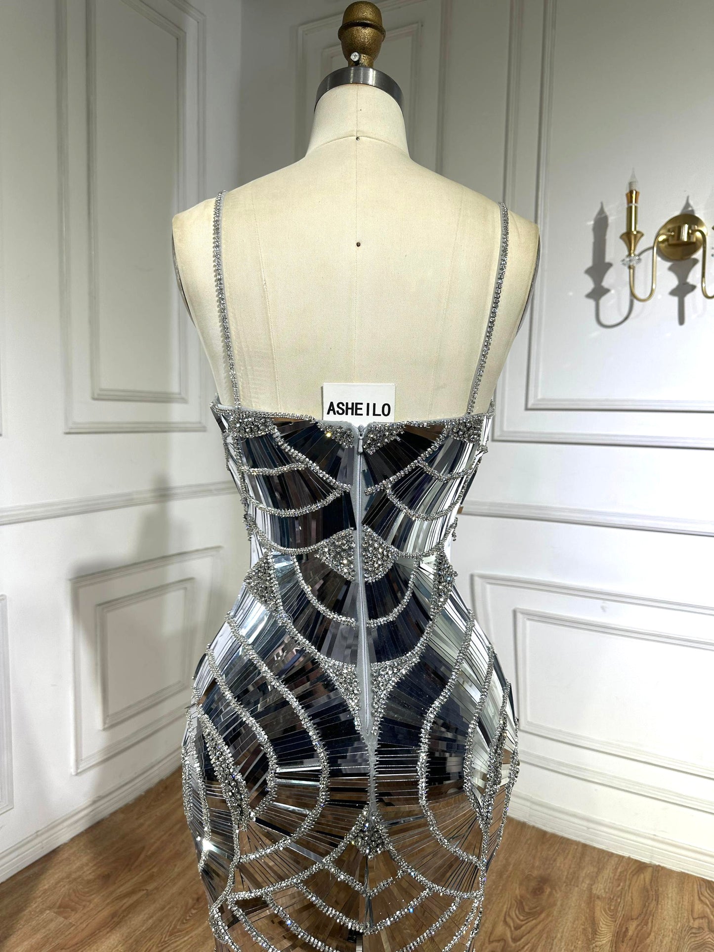Luxury Silver Mirror Mosaic Mermaid Evening Dress