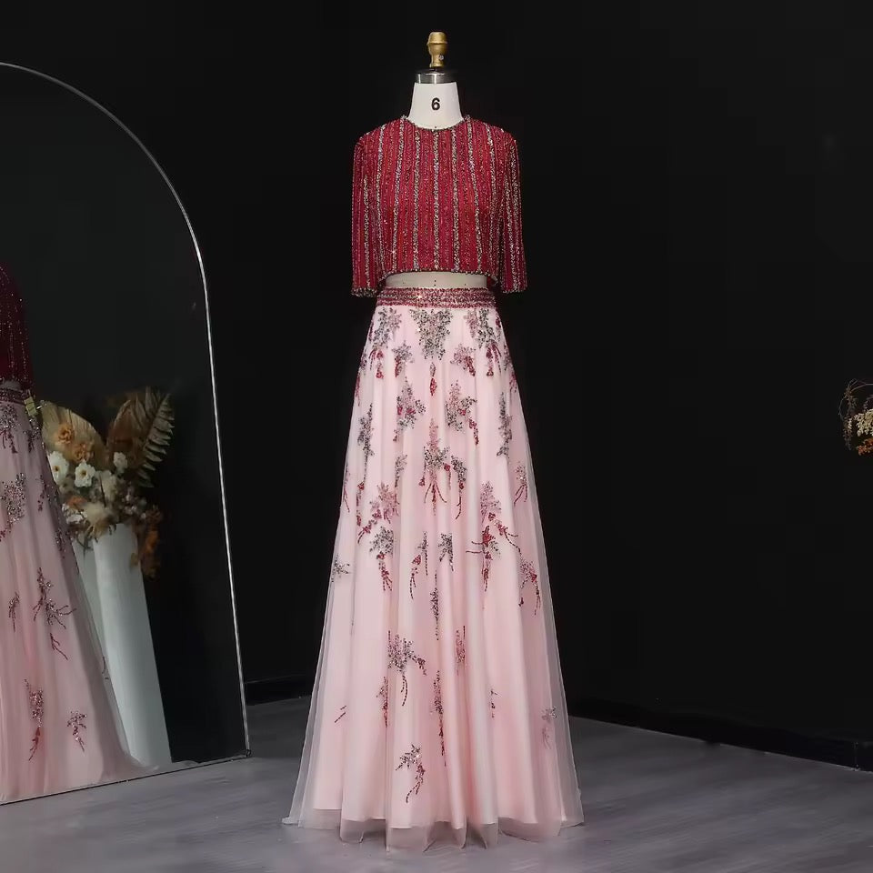 Two-Piece Hand-Embroidered Beaded Lehenga Gown