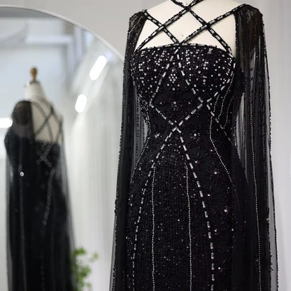 Elegant Beaded Gown with Open Sleeves and Crystal Detailing