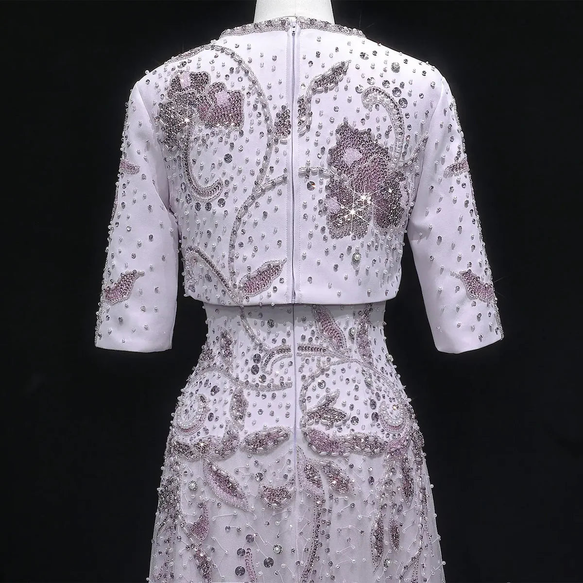 Modest Illusion Mock-Two-Piece Gown with Intricate Hand-Beading