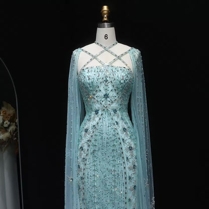 Elegant Beaded Gown with Open Sleeves and Crystal Detailing