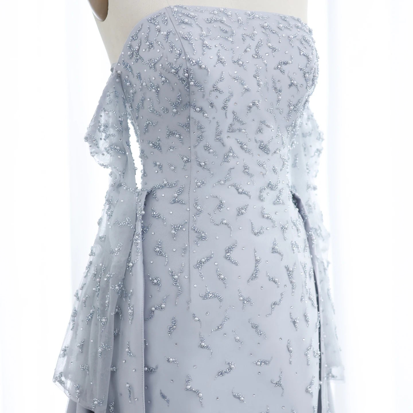 Silver Gray Luxury Evening Dress with Overskirt