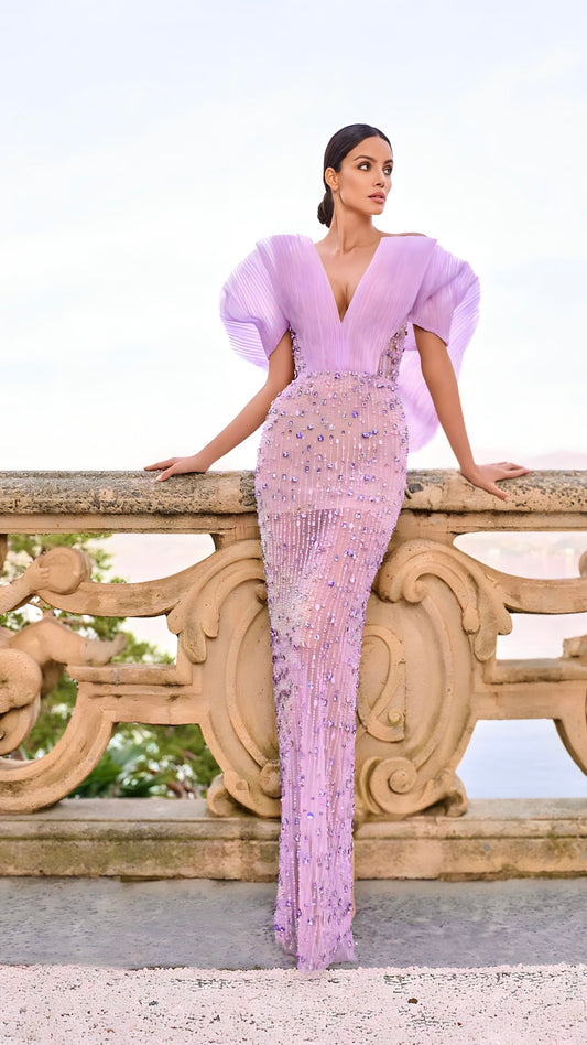 Elegant dress, purple With POV sleeves