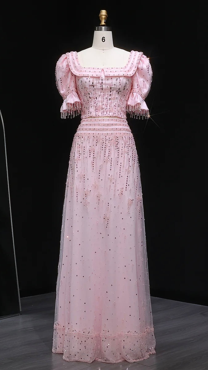 Pink Sequin Two-Piece Evening Gown
