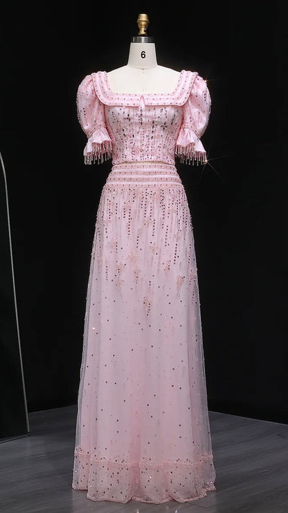 Pink Sequin Two-Piece Evening Gown