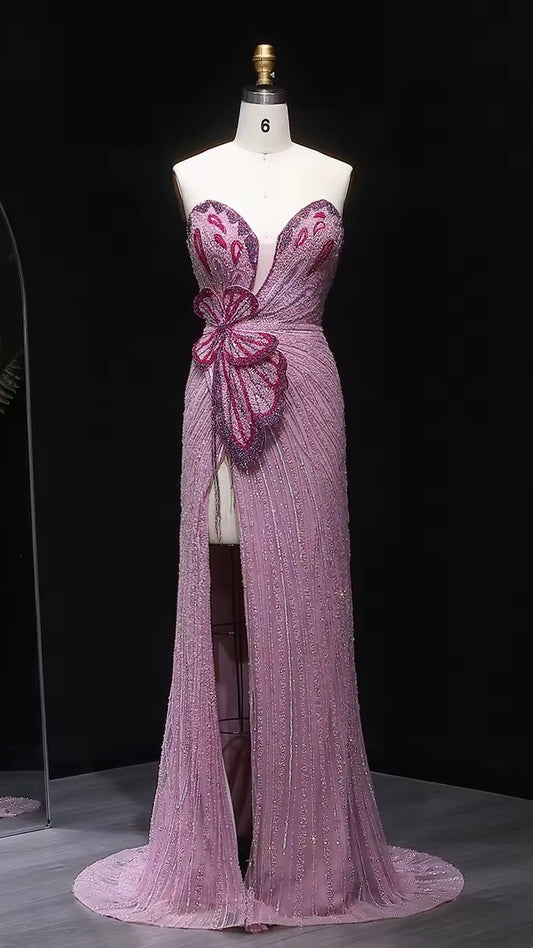 Embellished Lavender Butterfly Gown