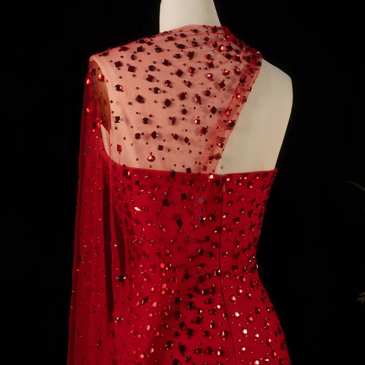 Elegant Sweetheart Dress with Draped Tulle Cape and Crystals
