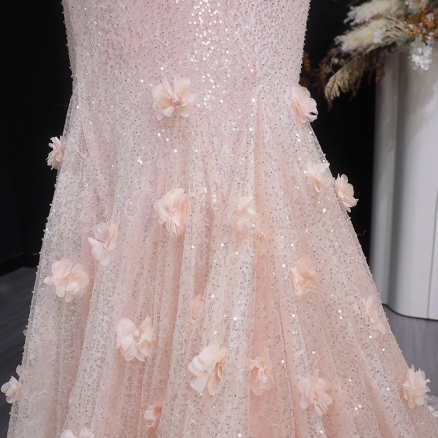 Sparkling 3D Floral Appliqué Beaded Tulle Mermaid Dress