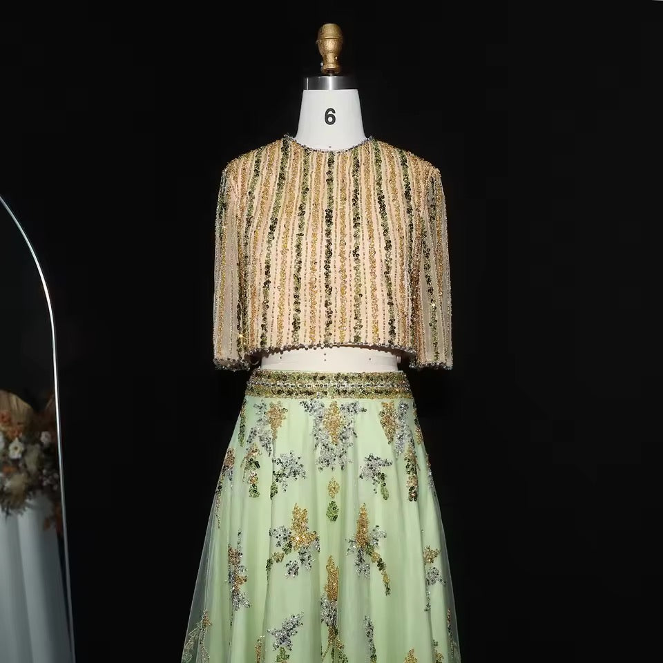 Two-Piece Hand-Embroidered Beaded Lehenga Gown