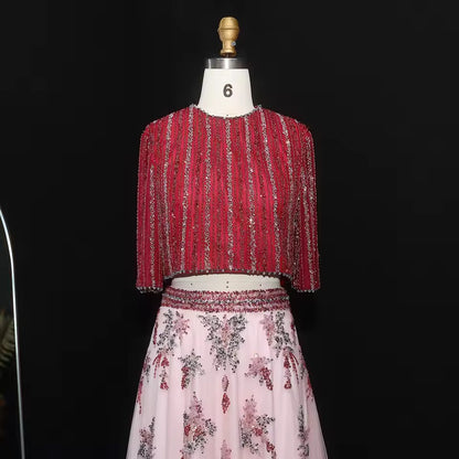 Two-Piece Hand-Embroidered Beaded Lehenga Gown