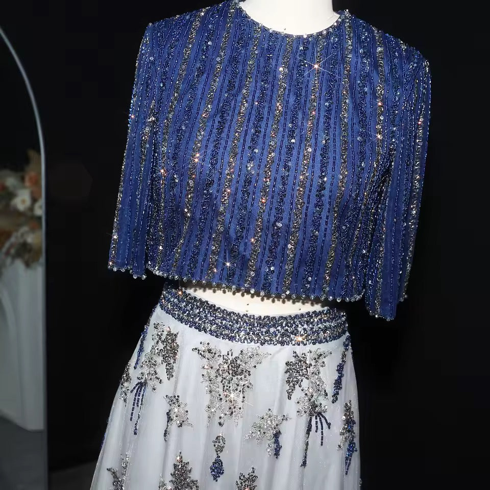 Two-Piece Hand-Embroidered Beaded Lehenga Gown