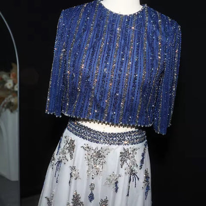Two-Piece Hand-Embroidered Beaded Lehenga Gown