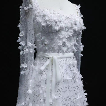 Luxury 3D Flower Long Sleeves Evening Dress